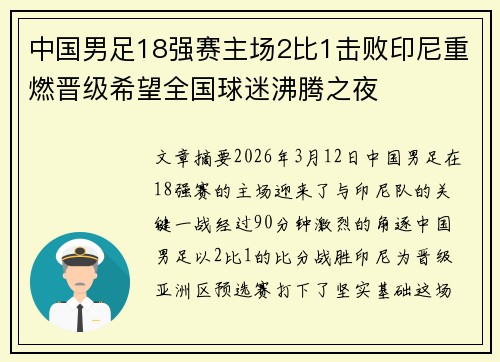 中国男足18强赛主场2比1击败印尼重燃晋级希望全国球迷沸腾之夜